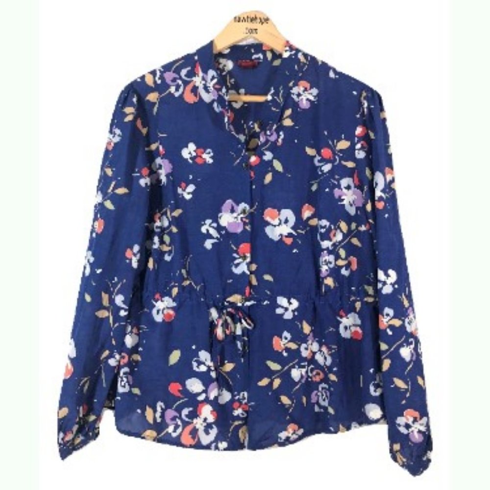 Blouse Shirt Top Marona Large Long Sleeve Blue